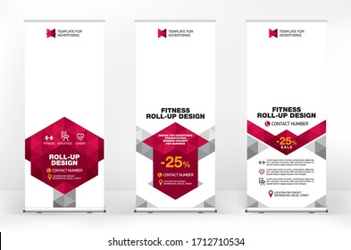 Set of different design options for advertising banners roll-up, modern geometric design for presentations, covers, exhibitions, portable banner for street advertising, banner for conferences and seminars