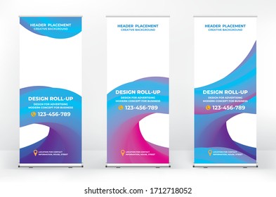 Set of different design options for advertising banners roll-up, modern wave design for presentations, covers, exhibitions, portable banner for street advertising, banner for conferences and seminars