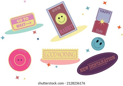 Set of different design stickers in retro styles. Set for tattoos, children's stickers on clothes. 