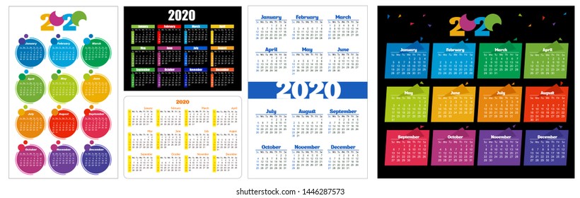 Set different designs for Horizontal and vertical pocket and wall calendars. Multicolored Vector template calendar for business on white paper.