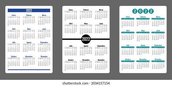 Set different designs vertical pocket into spanish. Multicolored Vector template calendar for business on white paper.