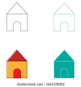 Set of different desings of houses. Real estate vector shilhouettes. Minimalist colorful editable home icons.