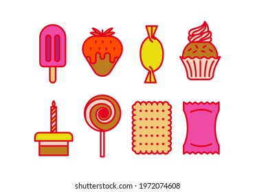 set of different dessert and sweet icons vector