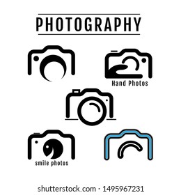 Set of different digital camera logo designs, template, icon, mockup tote bag, isolated on white background. photography logo. vector illustration