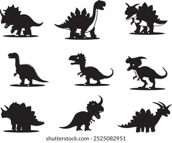 Set of different dinosaur silhouettes. Isolated flat vector illustrations Vector collection of dinosaur  isolated  silhouettes on white background
