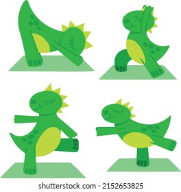 Conjunto de diferentes poses de yoga de dinosaurio. Diversas asanas de yoga. Colección de poses de dinosaurios aisladas en fondo blanco. Elemento de diseño. Ilustración vectorial.