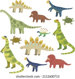 
set of different dinosaurs without background