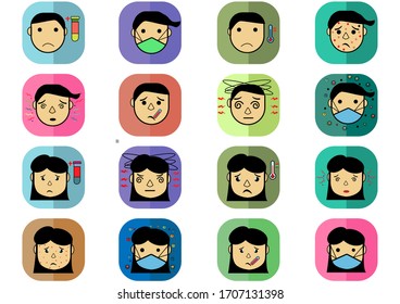 Set of different diseases vector icon.Young woman and man with different types of pains and diseases Sick woman,thin line style,headache, patient,sickness.Vector health and different ill concept.