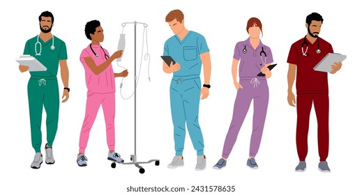 Set of different doctors medical workers isolated 