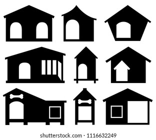 Set of different dog houses isolated on white