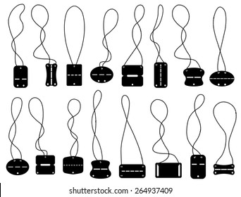 Set of different dog tags isolated on white