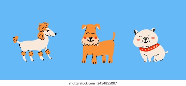 Set of different dogs, cute puppy cartoon characters