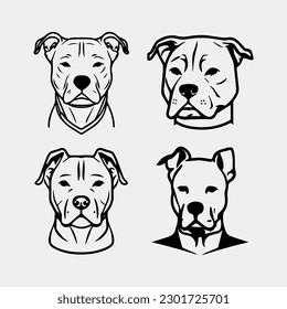 Set of different dogs friendly graphic faces sketches.