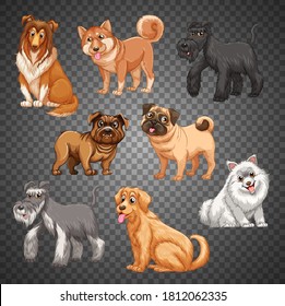 Set of different dogs isolated illustration