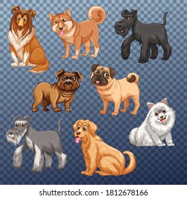 Conjunto de diferentes ilustraciones aisladas de perros