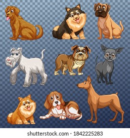 Set of different dogs isolated illustration