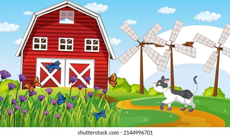 Set of different domestic animals in farm illustration