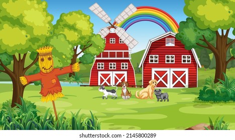 Set of different domestic animals in farm illustration