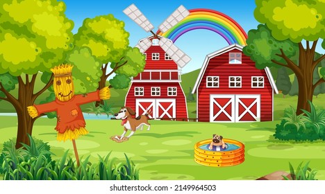 Set of different domestic animals in farm illustration