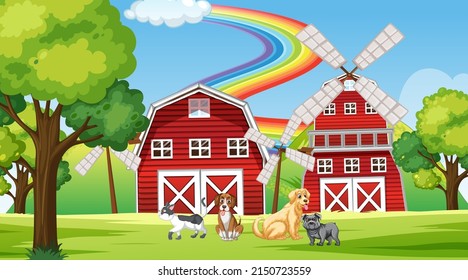 Set of different domestic animals in farm illustration