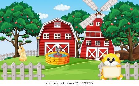 Set of different domestic animals in farm illustration