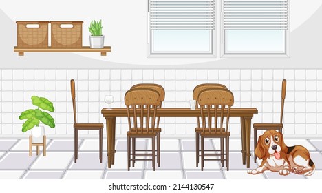 Set of different domestic animals in kitchen illustration