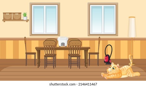 Set of different domestic animals in kitchen illustration
