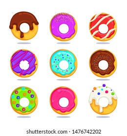 set of different donuts on a white background