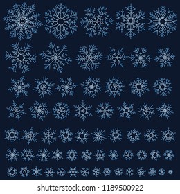 Set of different doodle hand-drawn snowflakes