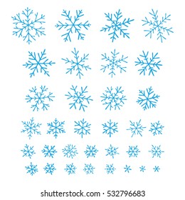 Set of different doodle  hand-drawn snowflakes