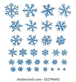 Set of different doodle  hand-drawn snowflakes