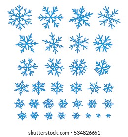 Set of different doodle  hand-drawn snowflakes