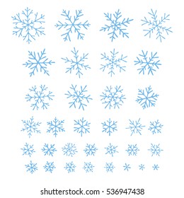Set of different doodle  hand-drawn snowflakes