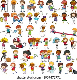 Set of different doodle kids cartoon character illustration