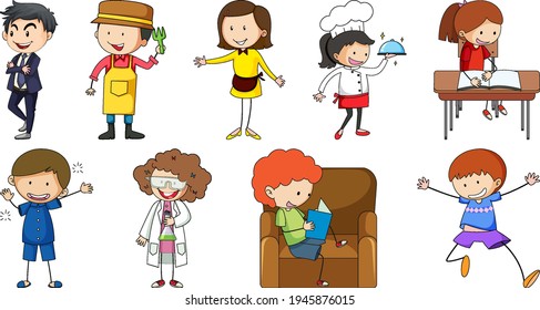 Conjunto de ilustrações de personagens de desenhos animados de crianças diferentes