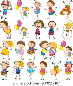 Set of different doodle kids cartoon character isolated illustration
