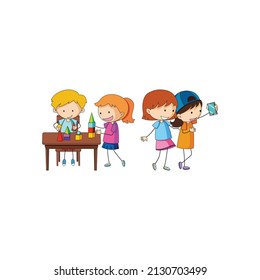 Set of different doodle kids cartoon character cartoon design