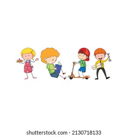 Set of different doodle kids cartoon character cartoon design