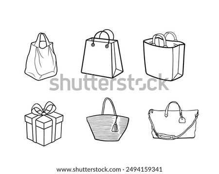 Set different  doodle shopping bags and gifts box.