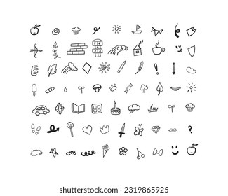 Set of different doodles on white background. Hand drawn vector elements.