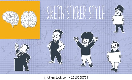 Set of different doodles, sketch sticker style, can be used for presentation