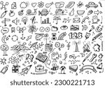 Set of different doodles, vector hand drawn sign and symbol elements
