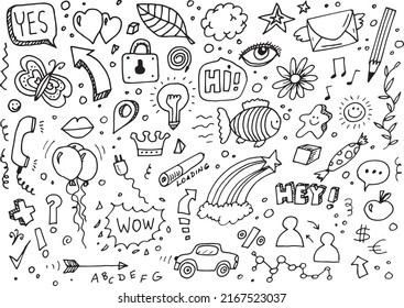 Set Different Doodles Vector Hand Drawing Stock Vector (Royalty Free ...
