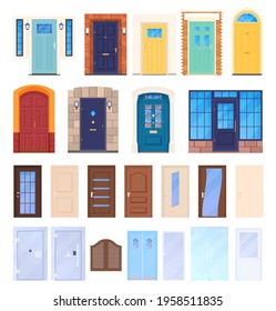 A set of different doors, different shapes and colors of doors. Exterior and interior doors.