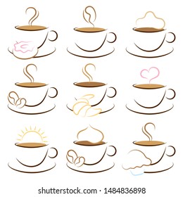 Set Of Different Drawn Graphic Coffee Cups