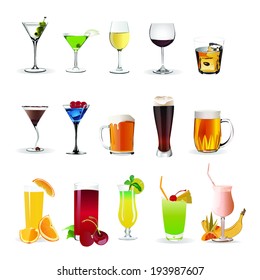 set of different drinks