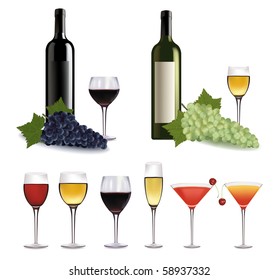Set of different drinks and cocktails. Vector illustration.