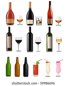 Set of different drinks and cocktails. Vector illustration.