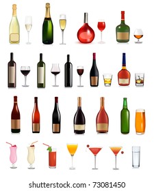 Set of different drinks and cocktails. Vector illustration.