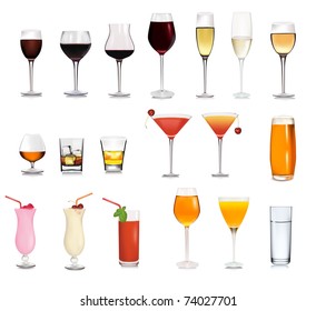 Set of different drinks and cocktails. Vector illustration.